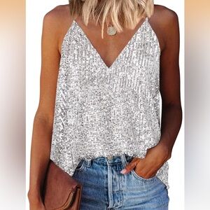 NWT Elegant Silver Sequin Tank Top, XL